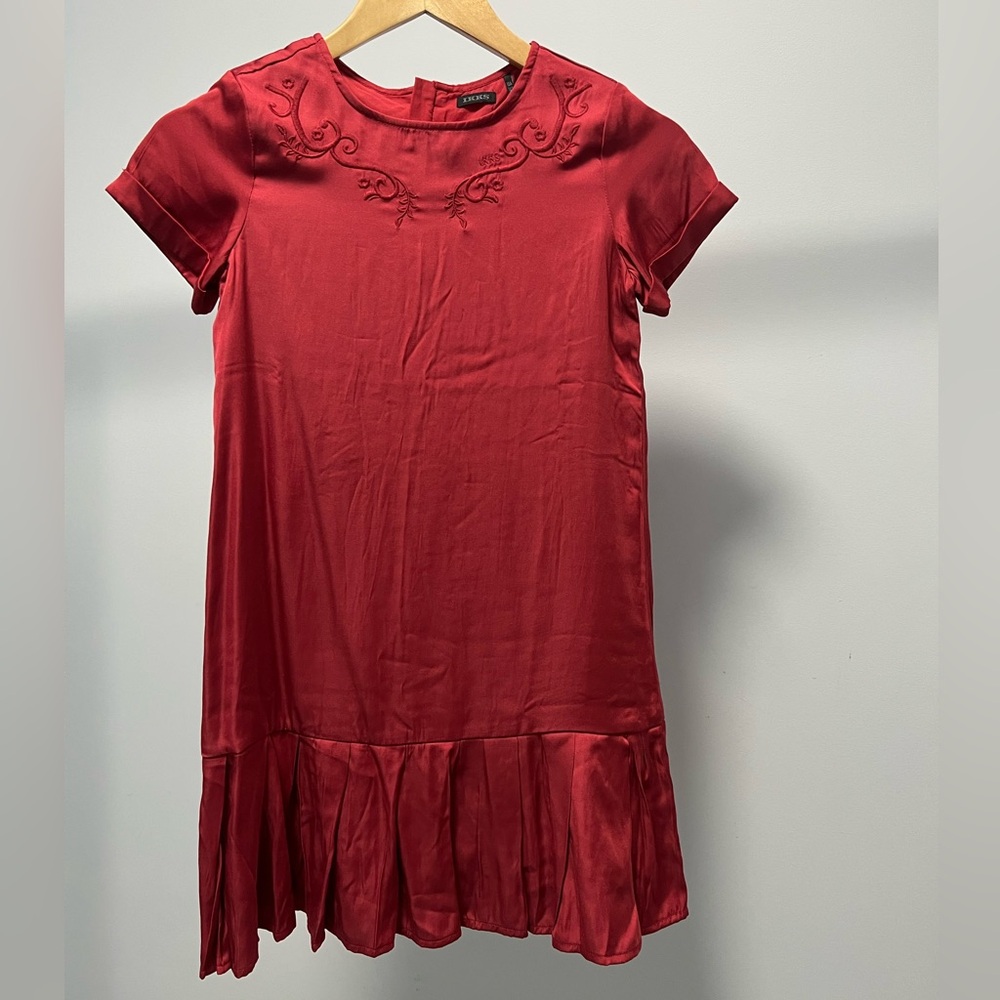 IKKS Red Satin Embroidered Neck Dress